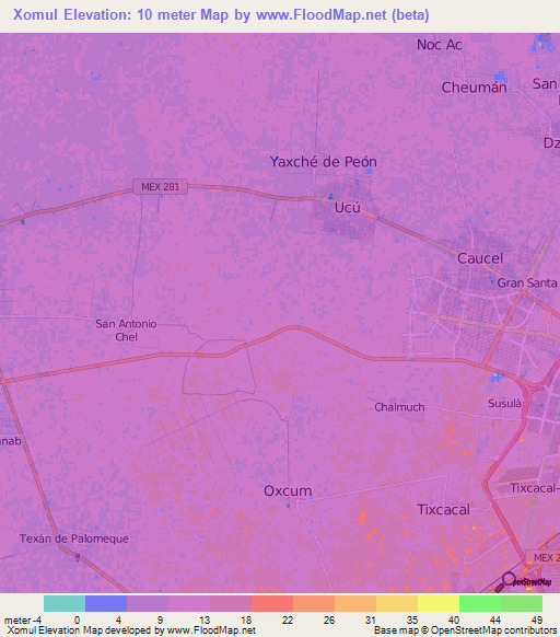 Xomul,Mexico Elevation Map