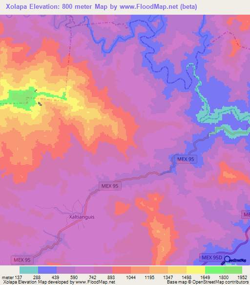 Xolapa,Mexico Elevation Map