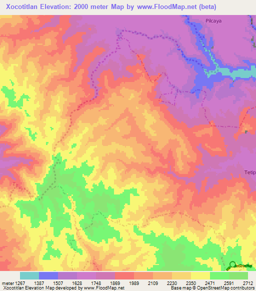 Xocotitlan,Mexico Elevation Map