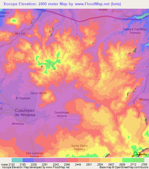 Xocopa,Mexico Elevation Map