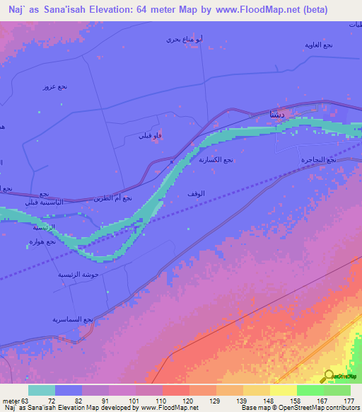 Naj` as Sana'isah,Egypt Elevation Map