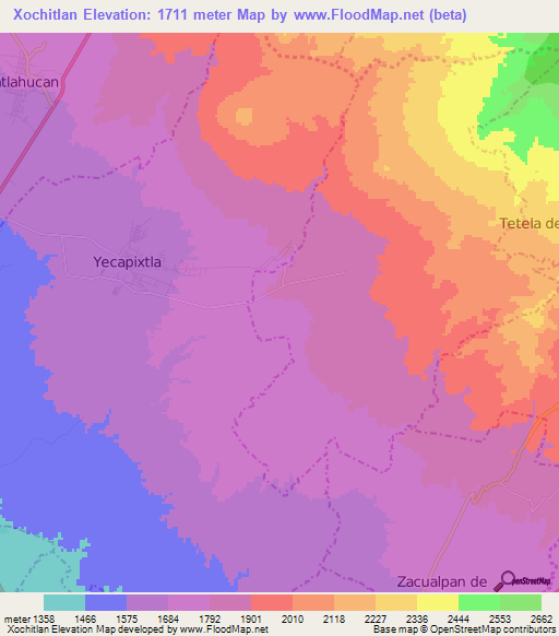 Xochitlan,Mexico Elevation Map