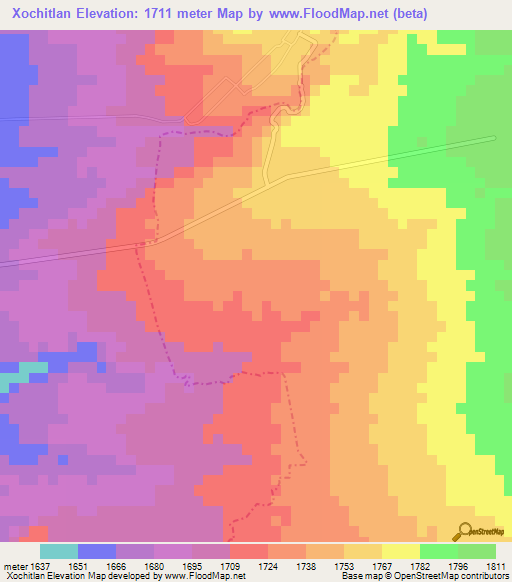 Xochitlan,Mexico Elevation Map