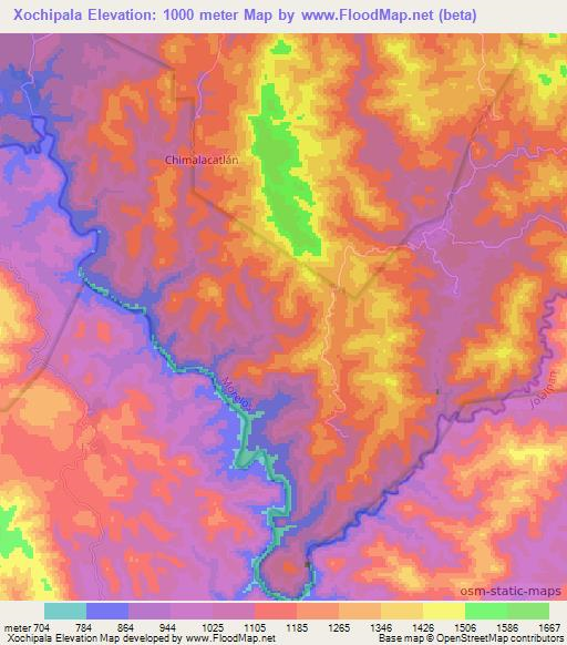 Xochipala,Mexico Elevation Map