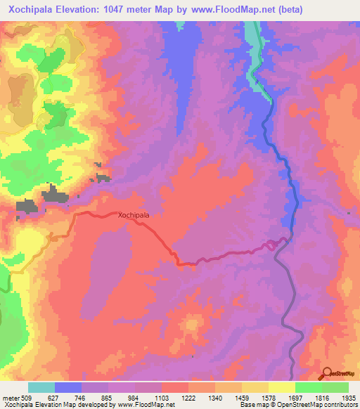 Xochipala,Mexico Elevation Map