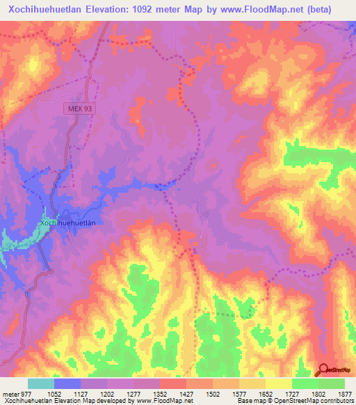 Xochihuehuetlan,Mexico Elevation Map