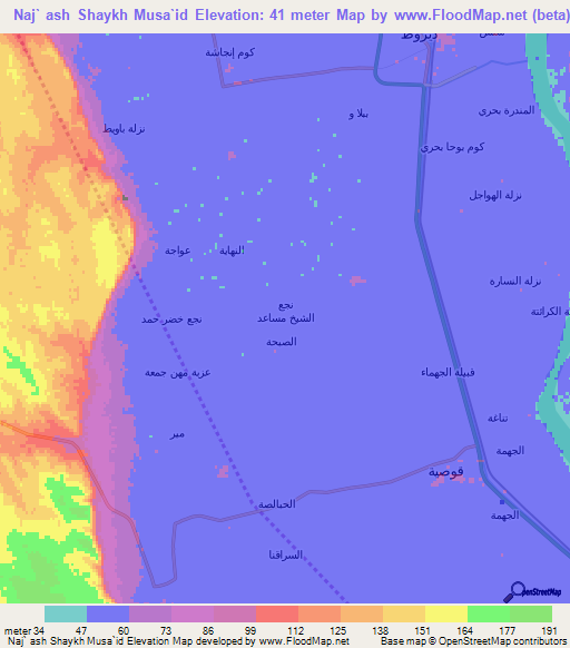 Naj` ash Shaykh Musa`id,Egypt Elevation Map