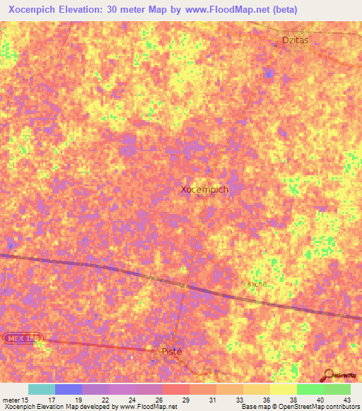 Xocenpich,Mexico Elevation Map