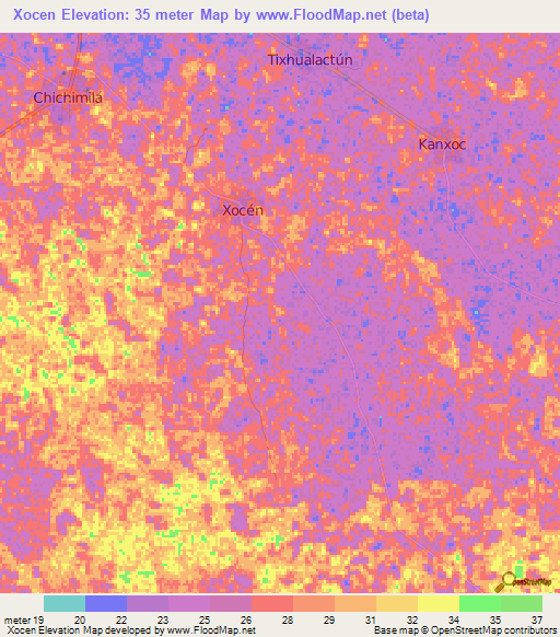 Xocen,Mexico Elevation Map