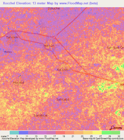 Xocchel,Mexico Elevation Map