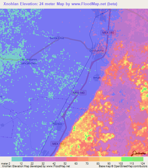 Xnohlan,Mexico Elevation Map