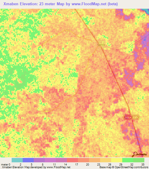 Xmaben,Mexico Elevation Map