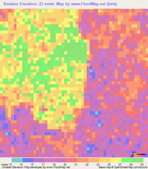 Xmaben,Mexico Elevation Map