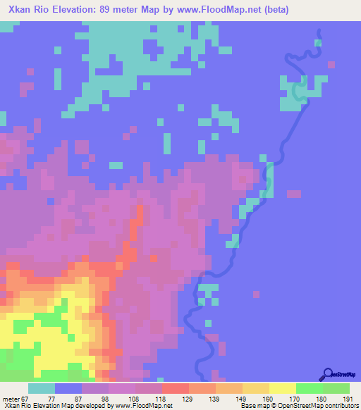 Xkan Rio,Mexico Elevation Map