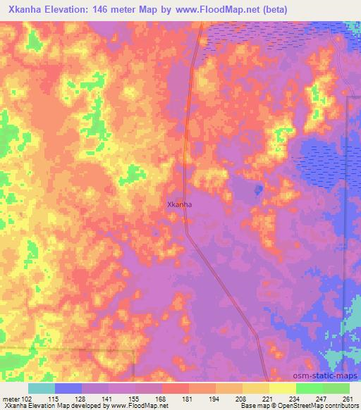 Xkanha,Mexico Elevation Map