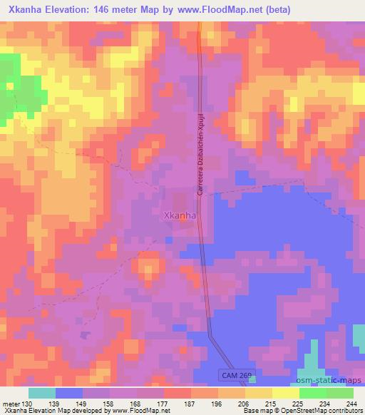 Xkanha,Mexico Elevation Map