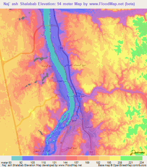 Naj` ash Shalabab,Egypt Elevation Map