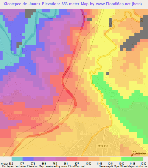 Xicotepec de Juarez,Mexico Elevation Map