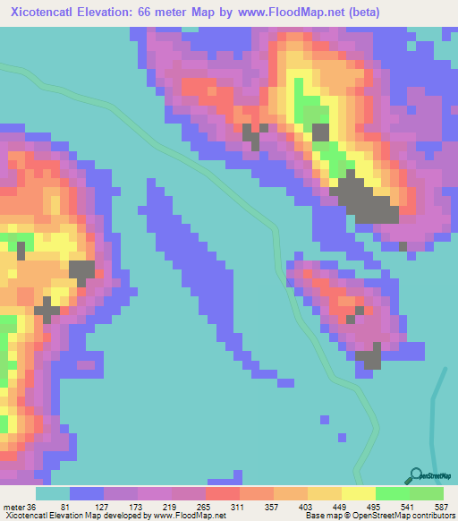 Xicotencatl,Mexico Elevation Map