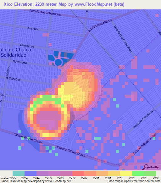 Xico,Mexico Elevation Map