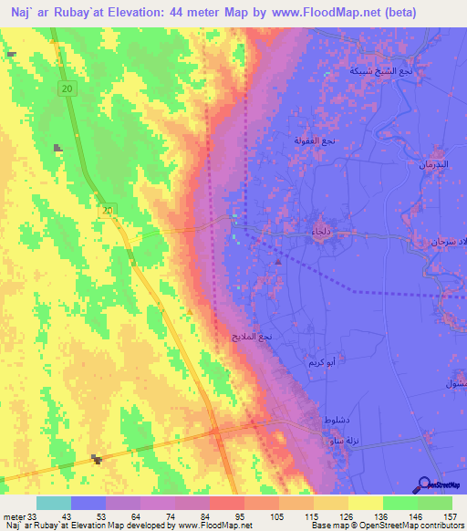 Naj` ar Rubay`at,Egypt Elevation Map