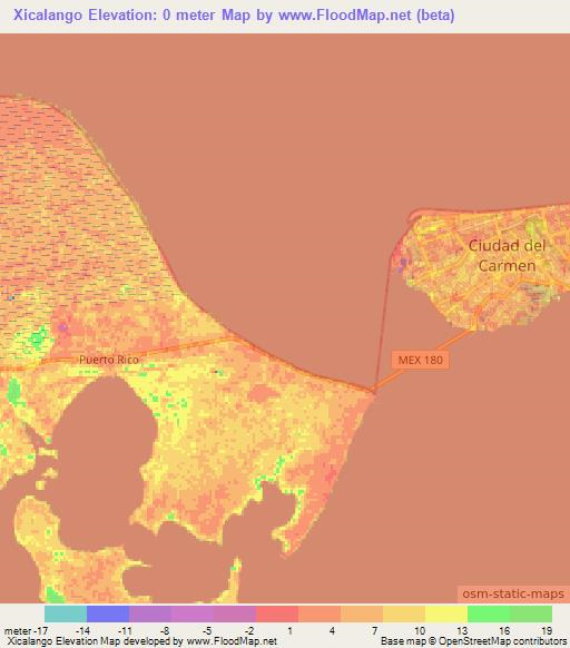 Xicalango,Mexico Elevation Map