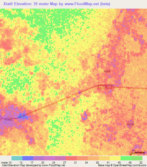 Xiatil,Mexico Elevation Map