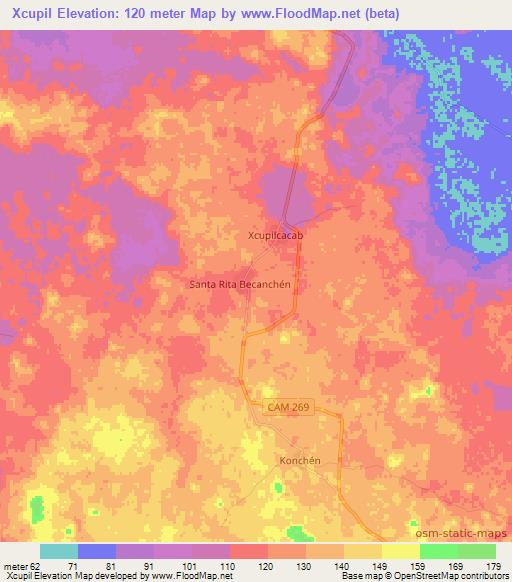 Xcupil,Mexico Elevation Map