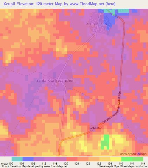 Xcupil,Mexico Elevation Map