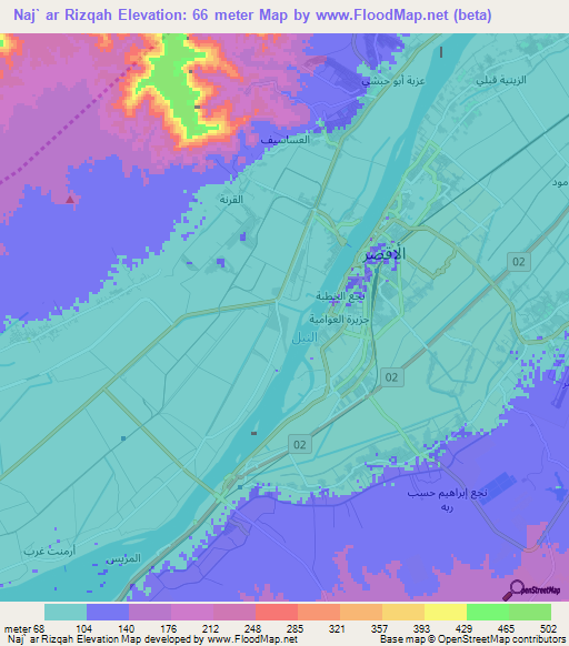 Naj` ar Rizqah,Egypt Elevation Map