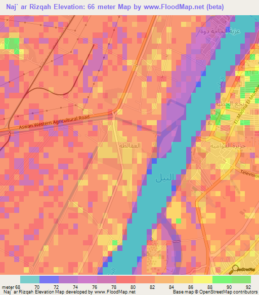 Naj` ar Rizqah,Egypt Elevation Map