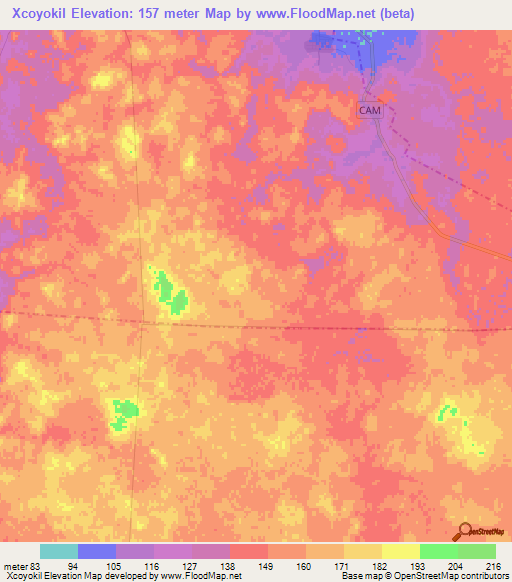 Xcoyokil,Mexico Elevation Map