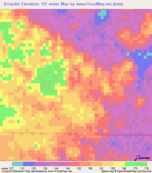 Xcoyokil,Mexico Elevation Map