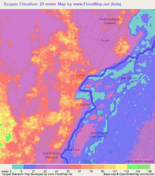 Xcopen,Mexico Elevation Map