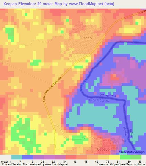 Xcopen,Mexico Elevation Map