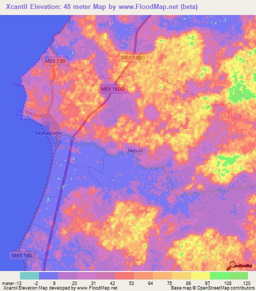 Xcantil,Mexico Elevation Map