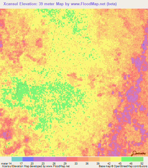 Xcansul,Mexico Elevation Map