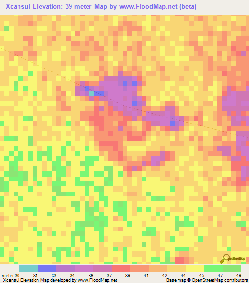 Xcansul,Mexico Elevation Map