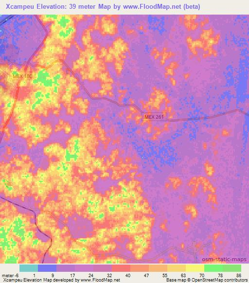 Xcampeu,Mexico Elevation Map