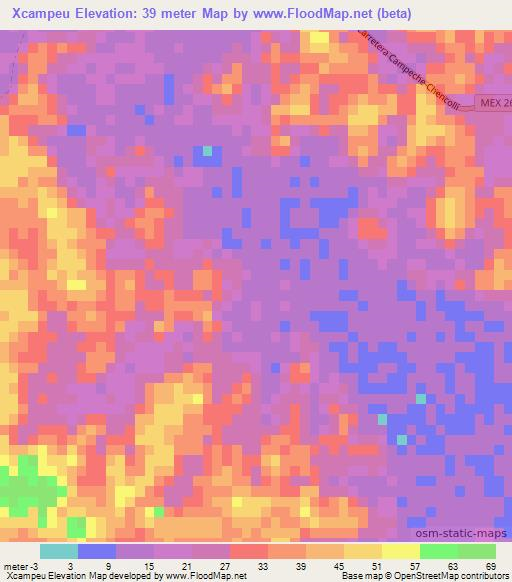 Xcampeu,Mexico Elevation Map