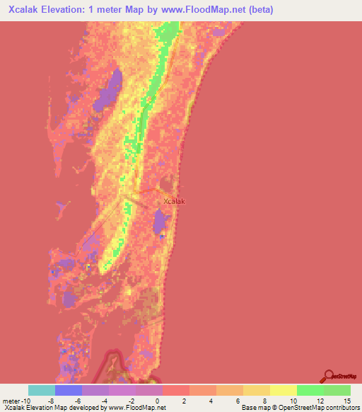 Xcalak,Mexico Elevation Map