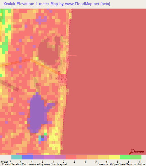 Xcalak,Mexico Elevation Map