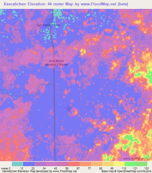 Xascabchen,Mexico Elevation Map