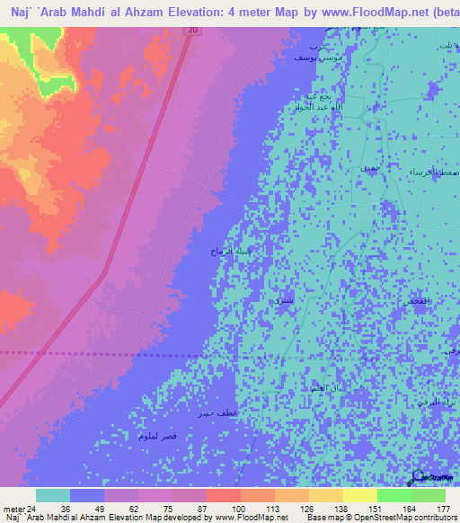 Naj` `Arab Mahdi al Ahzam,Egypt Elevation Map