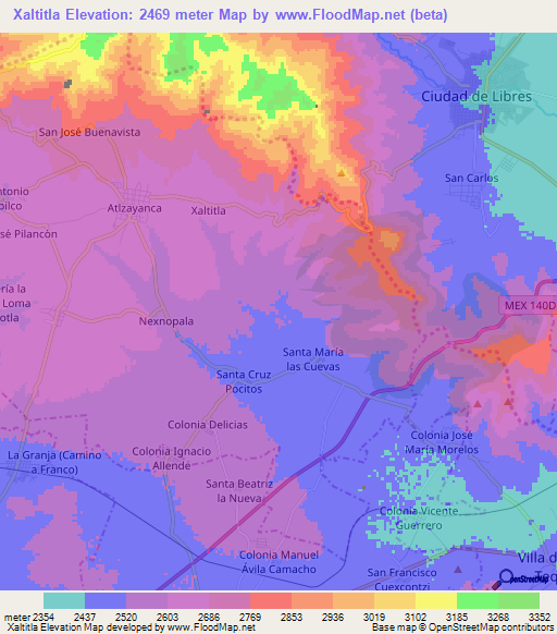 Xaltitla,Mexico Elevation Map