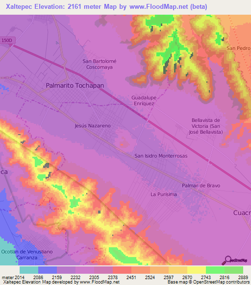 Xaltepec,Mexico Elevation Map