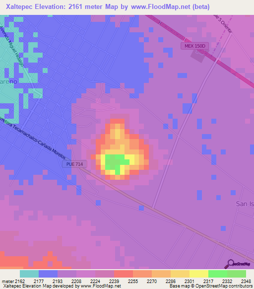 Xaltepec,Mexico Elevation Map