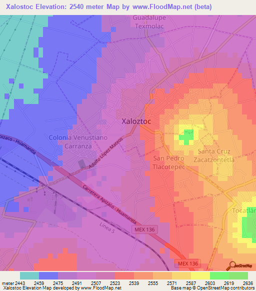 Xalostoc,Mexico Elevation Map