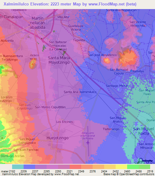 Xalmimilulco,Mexico Elevation Map