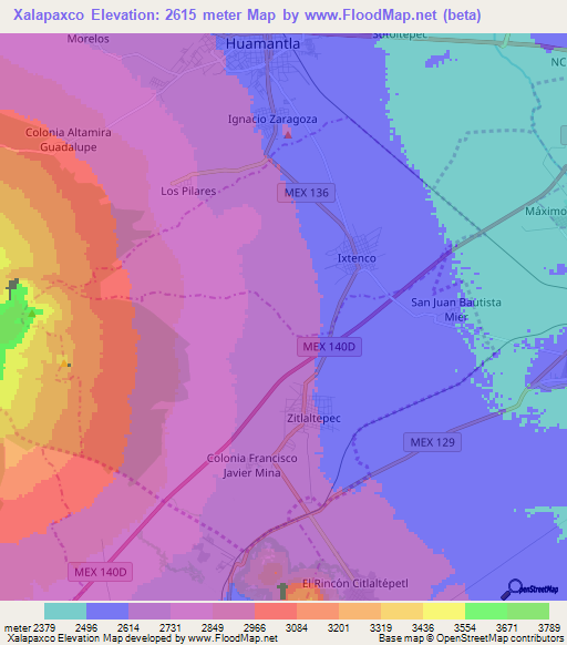 Xalapaxco,Mexico Elevation Map